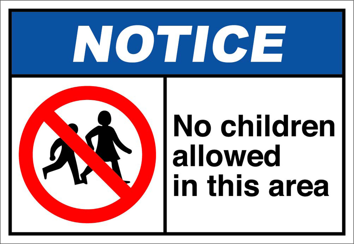 No Children Allowed In This Area Notice OSHA / ANSI Aluminum METAL Sign